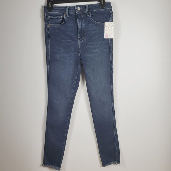 Free People High Rise Jeggings In Deep Indigo Blue With A Frayed Hem Sz 29 NWT - Picture 2 of 11